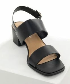 FORTUNE DYNAMIC Shoes Black Square Toe Sling Back Heeled Sandals