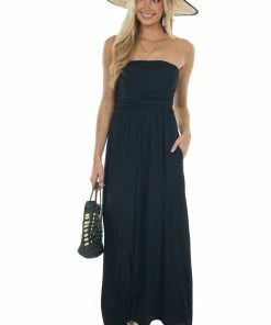 HEIMISH Black Strapless Stretchy Knit Maxi Dress