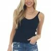 Eesome Black Stretchy Ribbed Knit V Neck Tank Top Tops
