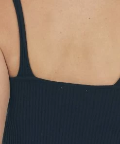 Eesome Black Stretchy Ribbed Knit V Neck Tank Top Tops