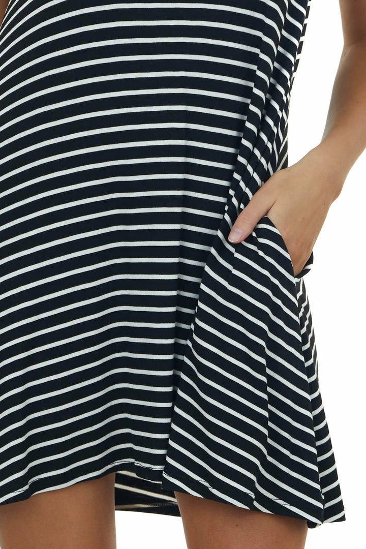 HEIMISH Dresses Black Stripe Printed Short Sleeve Swing Dress 8 HEIMISH Dresses Black Stripe Printed Short Sleeve Swing Dress