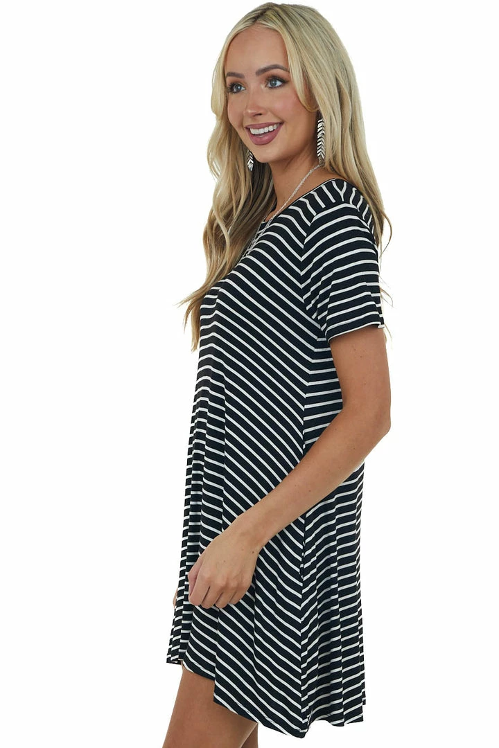 HEIMISH Dresses Black Stripe Printed Short Sleeve Swing Dress 6 HEIMISH Dresses Black Stripe Printed Short Sleeve Swing Dress