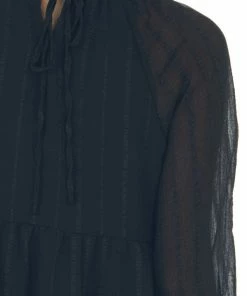 Andree Tops Black Striped Bubble Sleeve Tiered Blouse