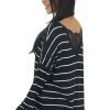 Lovely Melody Black Striped Long Sleeve Knit Top With Back Lace Detail Tops