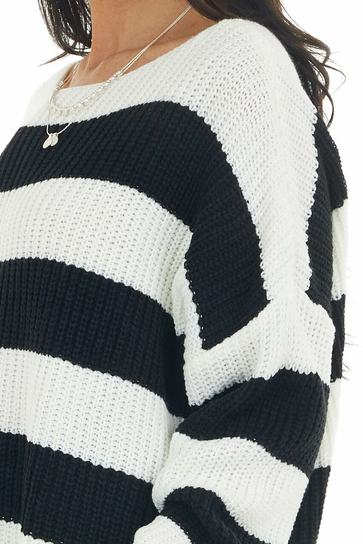 CY Fashion Tops Black Striped Long Sleeve Ribbed Sweater With Cuff Detail 10 CY Fashion Tops Black Striped Long Sleeve Ribbed Sweater With Cuff Detail