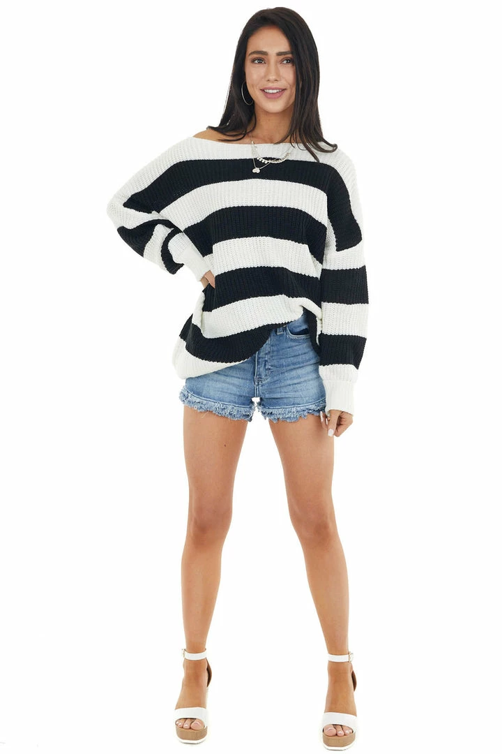 CY Fashion Tops Black Striped Long Sleeve Ribbed Sweater With Cuff Detail 7 CY Fashion Tops Black Striped Long Sleeve Ribbed Sweater With Cuff Detail
