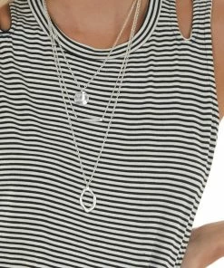 Lime Lush Tops Black Striped Shoulder Cut Out Knit Tank Top With Front Tie