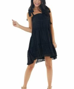 Sweet Lovely Black Striped Sleeveless Tiered Short Woven Dress Dresses 21 Sweet Lovely Black Striped Sleeveless Tiered Short Woven Dress Dresses