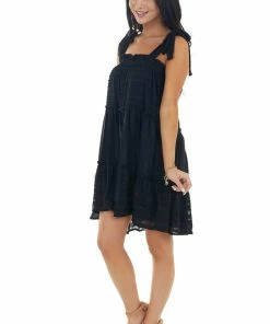 Sweet Lovely Black Striped Sleeveless Tiered Short Woven Dress Dresses 23 Sweet Lovely Black Striped Sleeveless Tiered Short Woven Dress Dresses