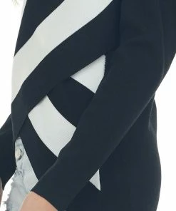 Cezele Black Striped V Neck Cross Over Sweater Top