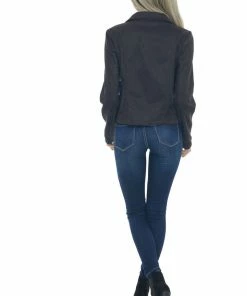 Mittoshop Black Suede Asymmetrical Zipper Moto Jacket