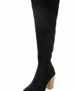 FORTUNE DYNAMIC Black Suede Block Heel Knee High Boots