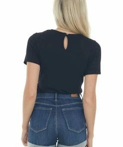 CY Fashion Tops Black Surplice Short Sleeve Knit Bodysuit 12 CY Fashion Tops Black Surplice Short Sleeve Knit Bodysuit