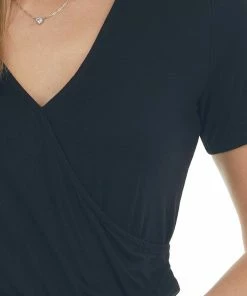 CY Fashion Tops Black Surplice Short Sleeve Knit Bodysuit 13 CY Fashion Tops Black Surplice Short Sleeve Knit Bodysuit