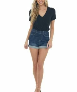 CY Fashion Tops Black Surplice Short Sleeve Knit Bodysuit 9 CY Fashion Tops Black Surplice Short Sleeve Knit Bodysuit