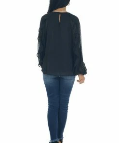 Flying Tomato Tops Black Swiss Dot Peasant Sleeve Woven Blouse 24 Flying Tomato Tops Black Swiss Dot Peasant Sleeve Woven Blouse