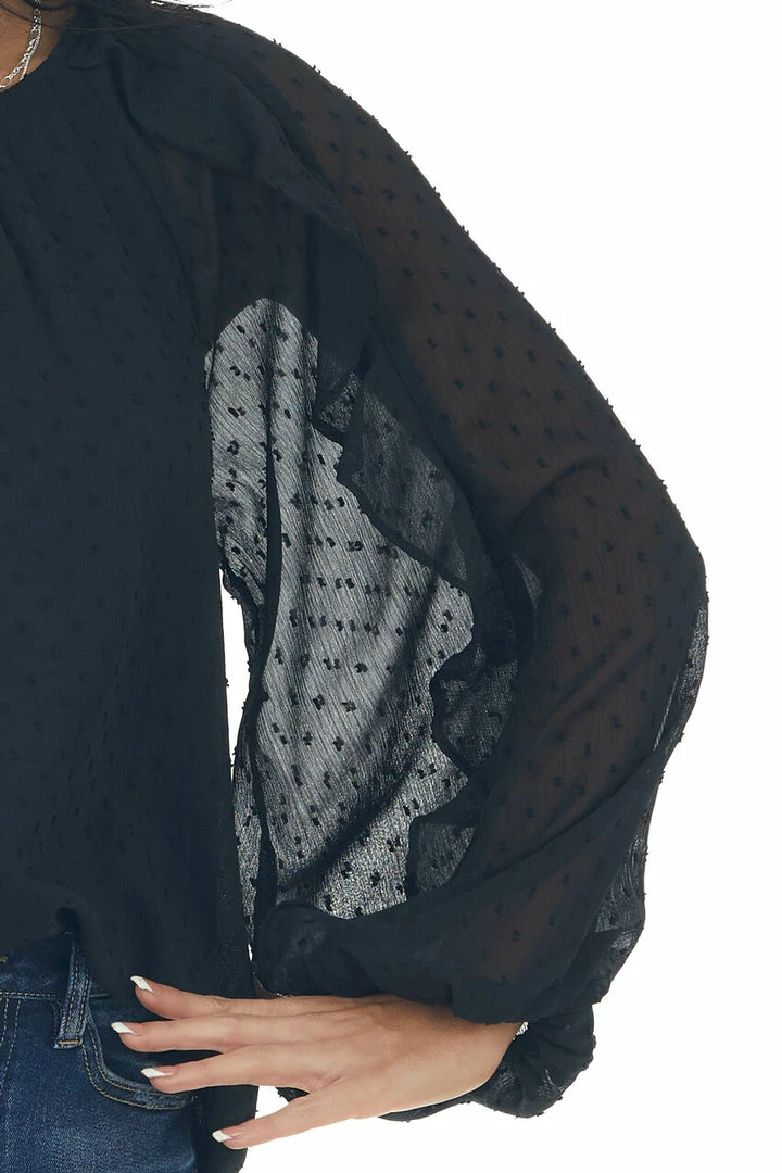 Flying Tomato Tops Black Swiss Dot Peasant Sleeve Woven Blouse 10 Flying Tomato Tops Black Swiss Dot Peasant Sleeve Woven Blouse