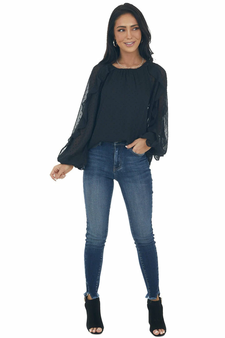 Flying Tomato Tops Black Swiss Dot Peasant Sleeve Woven Blouse 4 Flying Tomato Tops Black Swiss Dot Peasant Sleeve Woven Blouse