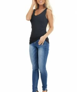 Nikibiki Black Tank Top With Dual Neckline Tops