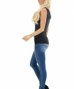 Nikibiki Black Tank Top With Dual Neckline Tops