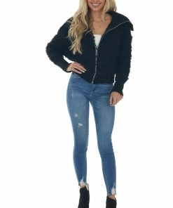 Style Melody Black Teddy Turtleneck Zip Up Sweater Jacket