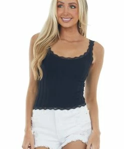 DYNAMIC Black Textured Eyelash Lace Cropped Tank