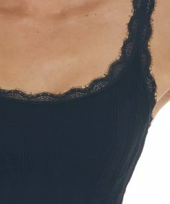 DYNAMIC Black Textured Eyelash Lace Cropped Tank