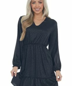 Now N Forever Black Textured Leopard Print Satin Dress