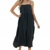 Entro Black Textured Tiered Tent Midi Woven Dress Dresses