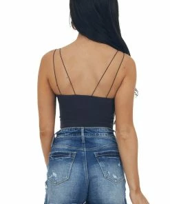 By Together Black Thin Spaghetti Strap Ribbed Knit Brami 12 By Together Black Thin Spaghetti Strap Ribbed Knit Brami