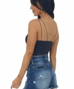 By Together Black Thin Spaghetti Strap Ribbed Knit Brami 11 By Together Black Thin Spaghetti Strap Ribbed Knit Brami