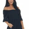 CY Fashion Tops Black Tiered Lace Off Shoulder Knit Top