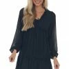 Andree Dresses Black Tiered Ruffle Long Sleeve Short Dress