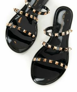 CCOCCI Black Triple Strap Gold Studded Jelly Sandals