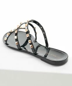 CCOCCI Black Triple Strap Gold Studded Jelly Sandals