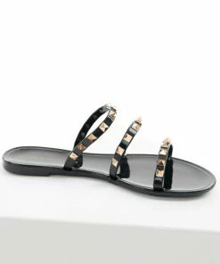 CCOCCI Black Triple Strap Gold Studded Jelly Sandals