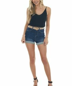 143 Story Black V Neck Ribbed Knit Cropped Tank Top