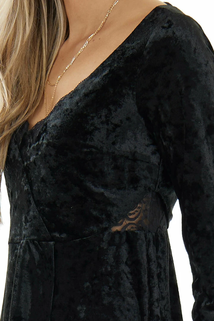 Umgee Dresses Black Velvet V Neck Lace Trim Short Dress 9 Umgee Dresses Black Velvet V Neck Lace Trim Short Dress