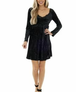 Umgee Dresses Black Velvet V Neck Lace Trim Short Dress 18 Umgee Dresses Black Velvet V Neck Lace Trim Short Dress