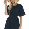 Umgee Black Waist Cut Out Short Sleeve Knit Dress