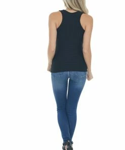 Entro Tops Black Weave Texture Stretchy Knit Tank Top