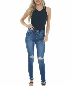 Entro Tops Black Weave Texture Stretchy Knit Tank Top