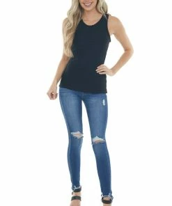 Entro Tops Black Weave Texture Stretchy Knit Tank Top