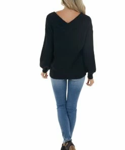 Staccato Tops Black Wide V Neck Long Sleeve Sweater