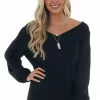 Staccato Tops Black Wide V Neck Long Sleeve Sweater 1 Staccato Tops Black Wide V Neck Long Sleeve Sweater