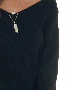Staccato Tops Black Wide V Neck Long Sleeve Sweater