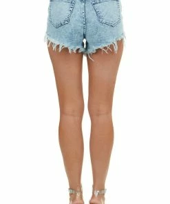 American Bazi Blue Acid Wash Denim Shorts With Distressed Hem 9 American Bazi Blue Acid Wash Denim Shorts With Distressed Hem