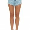 American Bazi Blue Acid Wash Denim Shorts With Distressed Hem