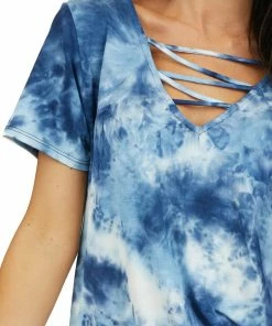 GeeGee Blue Tie Dye Short Sleeve Knit Top With Cutout Details