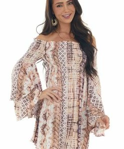 Illa Illa Blush Abstract Print Off Shoulder Mini Dress Dresses